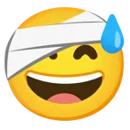cara sonriendo con sudor frío + cara con la cabeza vendada