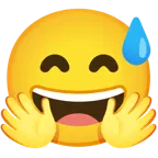 cara sonriendo con sudor frío + cara con manos abrazando