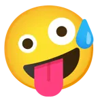cara sonriendo con sudor frío + cara de loco