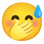 cara sonriendo con sudor frío + cara con mano sobre la boca