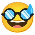 cara sonriendo con sudor frío + cara disfrazada