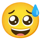 cara sonriendo con sudor frío + cara suplicante