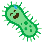 cara sonriendo con sudor frío + microbio