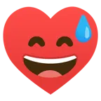 cara sonriendo con sudor frío + palo de corazones
