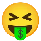 وجه مبتسم بعينين مغلقتين + وجه بلسان من مال