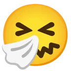 وجه مبتسم بعينين مغلقتين + وجه يعطس