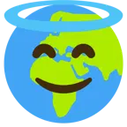 cara sonriendo con aureola + globo terráqueo mostrando Europa y África