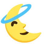 faccina con sorriso e aureola + faccina ultimo quarto di luna