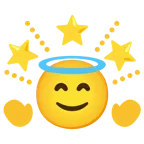cara sonriendo con aureola + estrella brillante