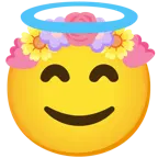 cara sonriendo con aureola + tulipán