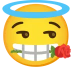 cara sonriendo con aureola + rosa