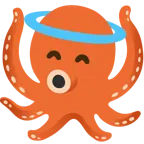 cara sonriendo con aureola + pulpo