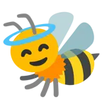 cara sonriendo con aureola + abeja
