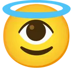 cara sonriendo con aureola + ojo
