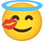 cara sonriendo con aureola + marca de beso