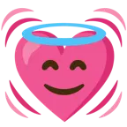 cara sonriendo con aureola + corazón latiendo