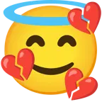 cara sonriendo con aureola + corazón roto