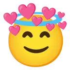cara sonriendo con aureola + corazón con flecha