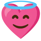 cara sonriendo con aureola + corazón con lazo