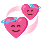cara sonriendo con aureola + corazones giratorios