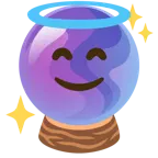 cara sonriendo con aureola + bola de cristal