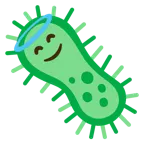 cara sonriendo con aureola + microbio