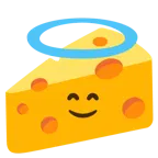 cara sonriendo con aureola + cuña de queso