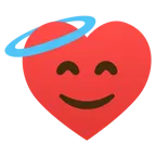 cara sonriendo con aureola + palo de corazones