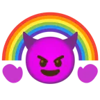 cara sonriendo con cuernos + arcoíris