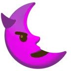 cara sonriendo con cuernos + luna de cuarto menguante con cara