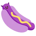 cara sonriendo con cuernos + perrito caliente