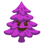 cara sonriendo con cuernos + árbol de hoja perenne