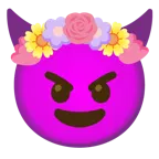 cara sonriendo con cuernos + tulipán