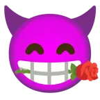 cara sonriendo con cuernos + rosa