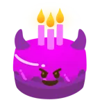 cara sonriendo con cuernos + tarta de cumpleaños