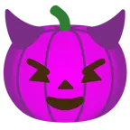 cara sonriendo con cuernos + calabaza de Halloween