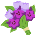 cara sonriendo con cuernos + ramo de flores