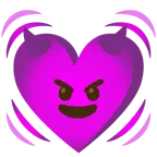 cara sonriendo con cuernos + corazón latiendo