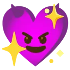 cara sonriendo con cuernos + corazón brillante