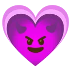 cara sonriendo con cuernos + corazón creciente