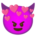cara sonriendo con cuernos + corazón con flecha