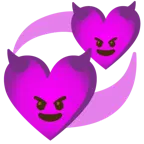 cara sonriendo con cuernos + corazones giratorios