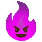 cara sonriendo con cuernos + fuego