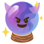 cara sonriendo con cuernos + bola de cristal