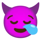 cara sonriendo con cuernos + cara de sueño