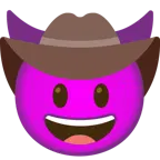 grinsendes Gesicht mit Hörnern + Gesicht mit Cowboyhut
