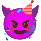 cara sonriendo con cuernos + cara de fiesta