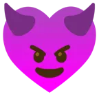 cara sonriendo con cuernos + palo de corazones