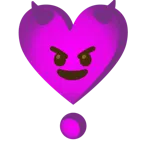 cara sonriendo con cuernos + exclamación de corazón