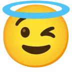 وجه يغمز + وجه مبتسم بهالة